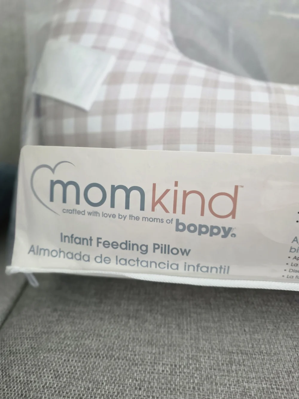 Infant Feeding Pillow - Taupe Plaid